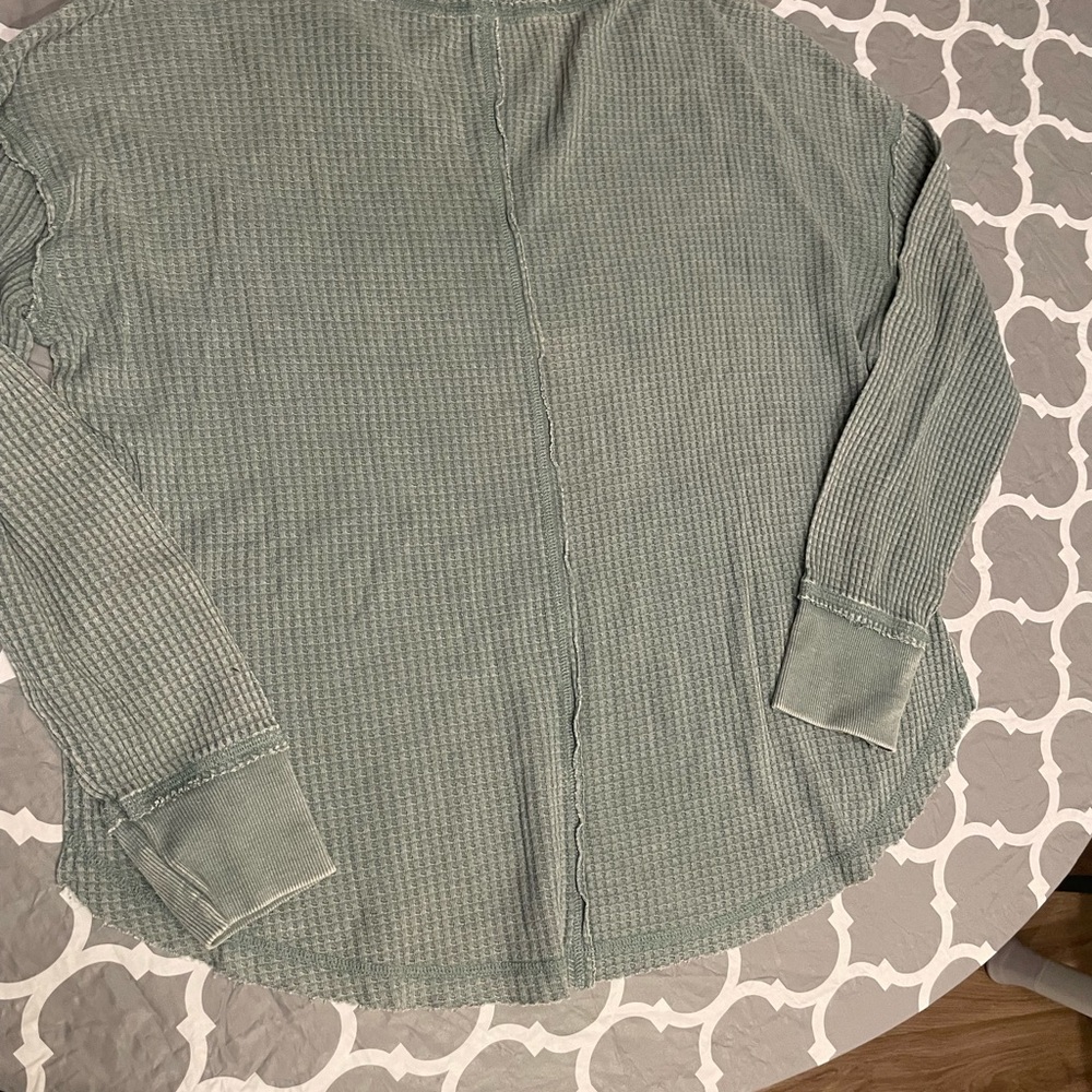 Z Supply Women’s m Waffle Knit Henley Oversized Shirt Soft Teal - Picture 5 of 6